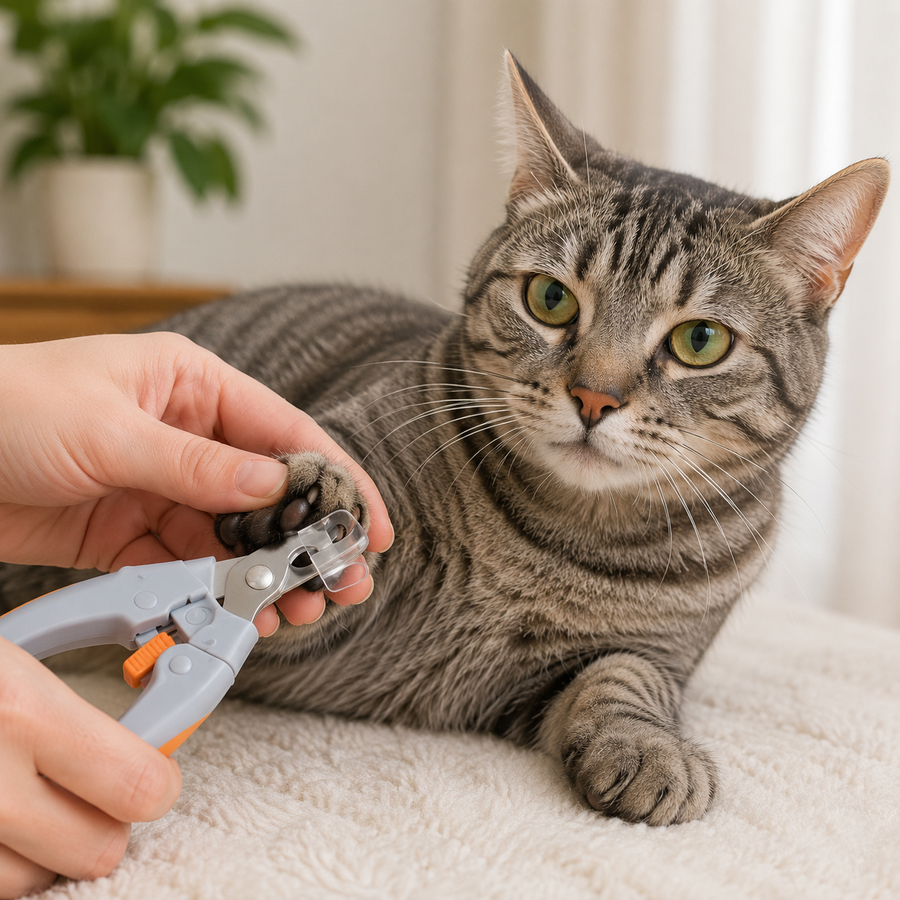 Cat having its nails trimmed with the KYRAVA Precision Pet Nail Clipper