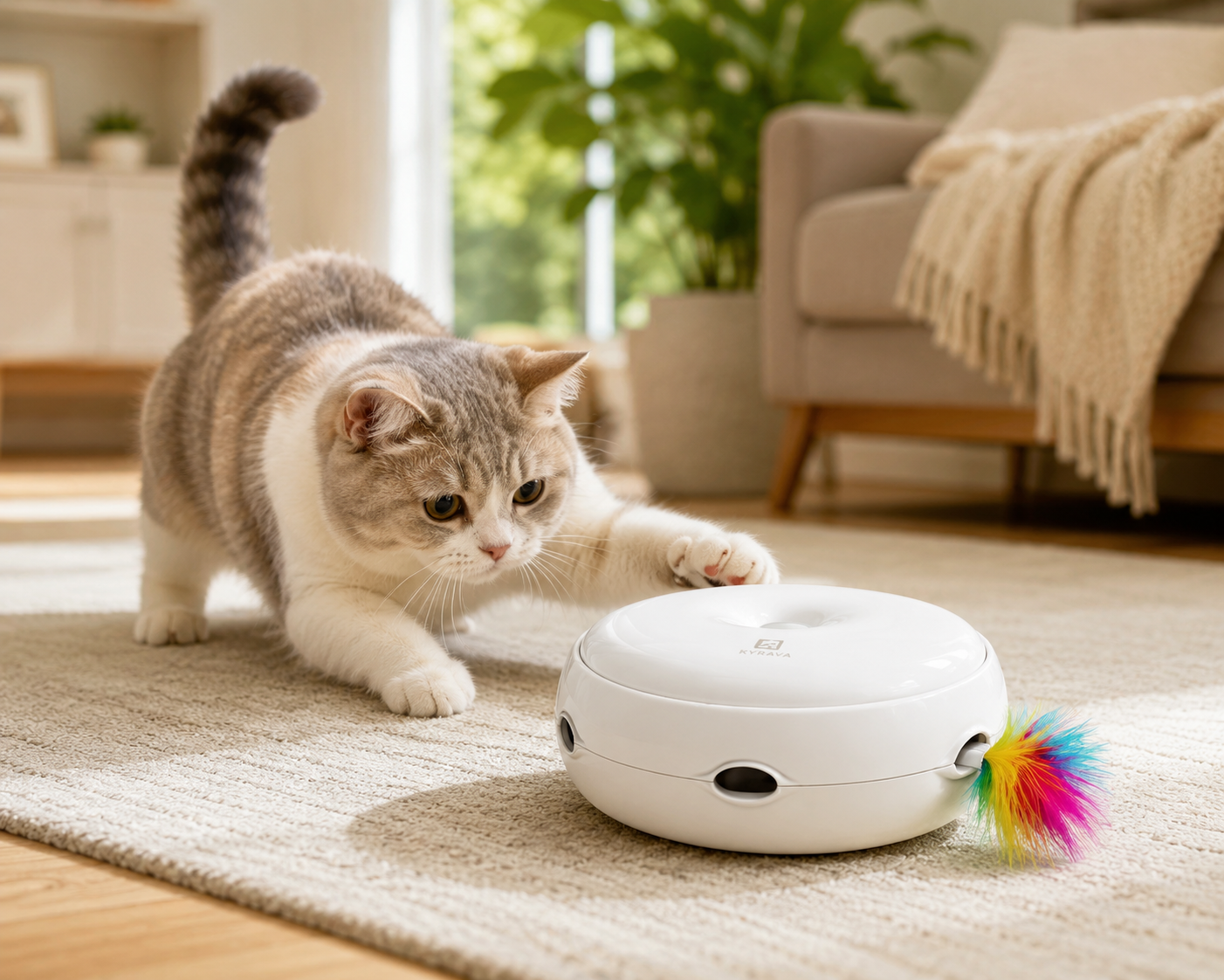 Cat playing with the KYRAVA Hide &amp; Hunt Interactive Cat Toy
