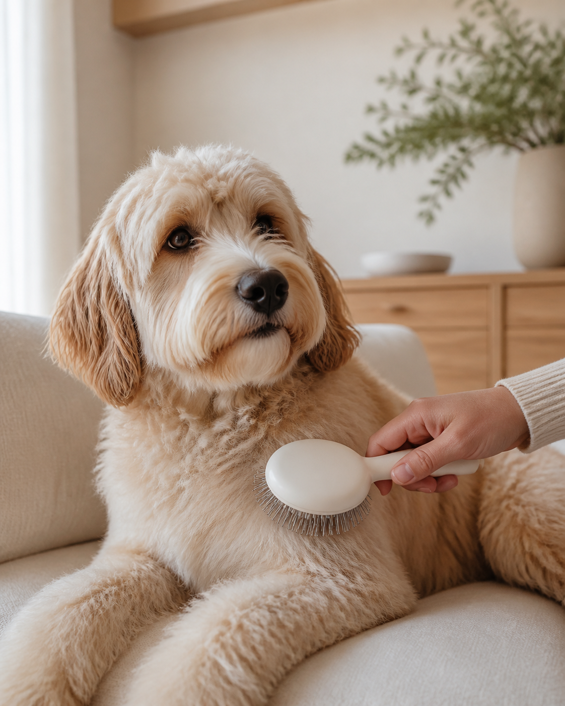 Dog enjoying a gentle grooming session