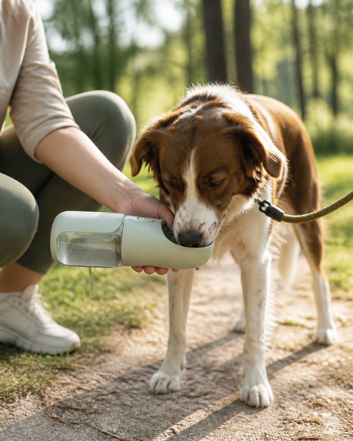 Dog enjoying water during a walk