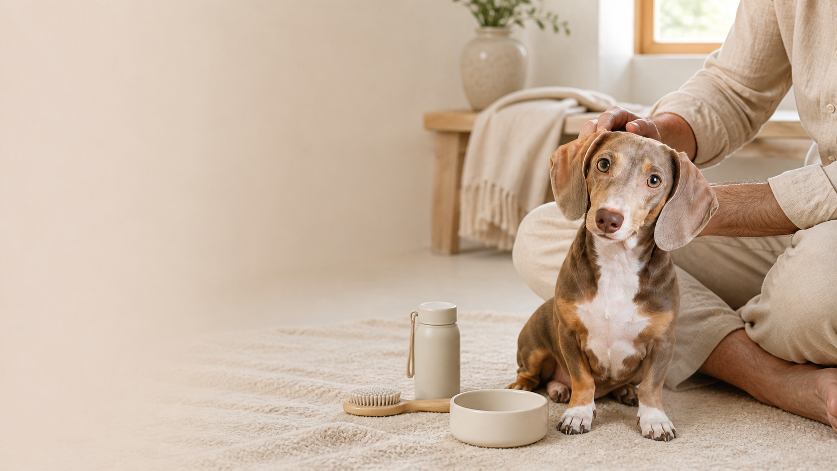 Dog enjoying a calm moment at home with its owner